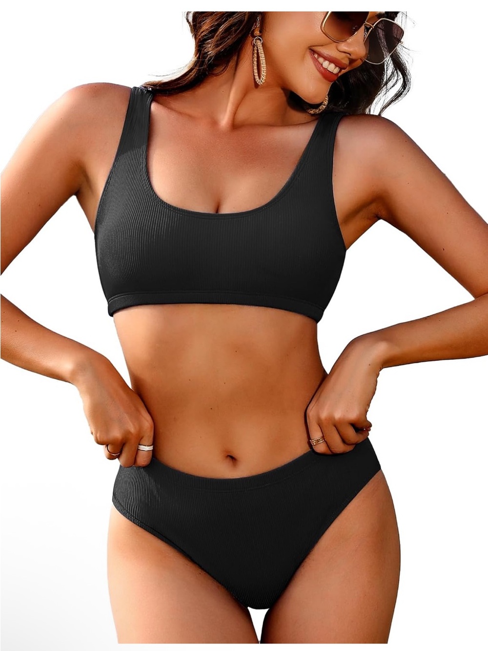 Ai’Mage NWT M BLACK Ribbed mid-rise Scoop SPORTY SEXY Bikini Set